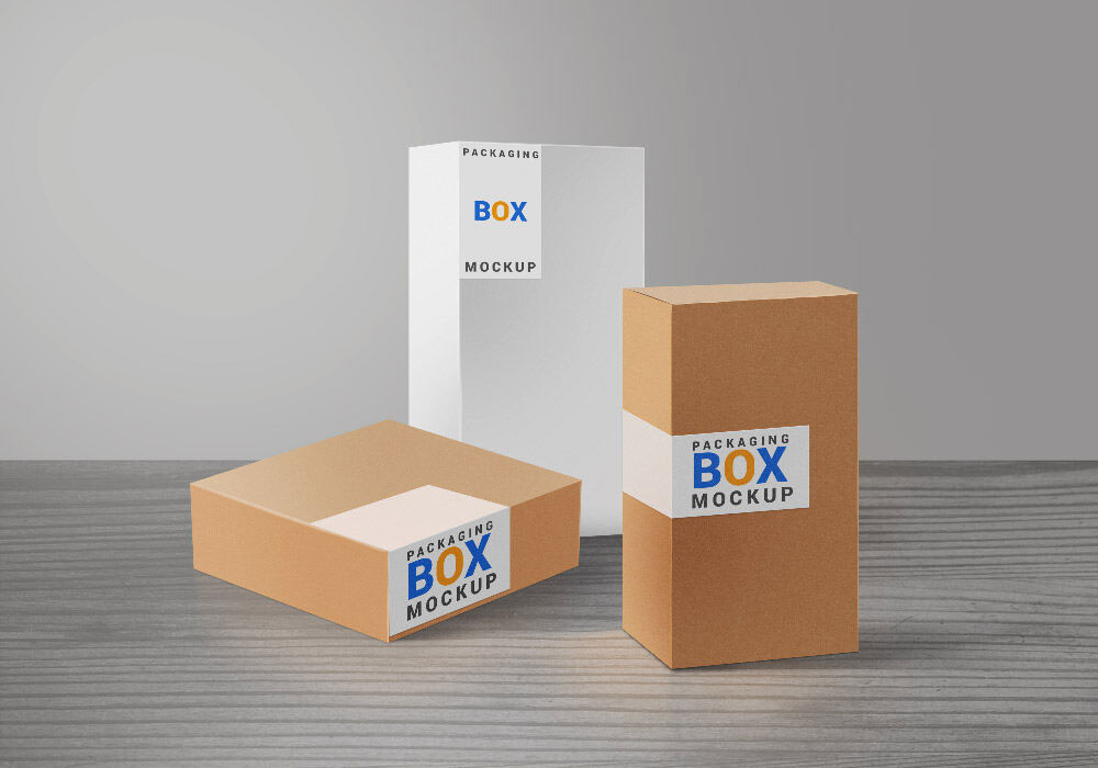 Set of Three Product Packaging Boxes Mockup FREE PSD