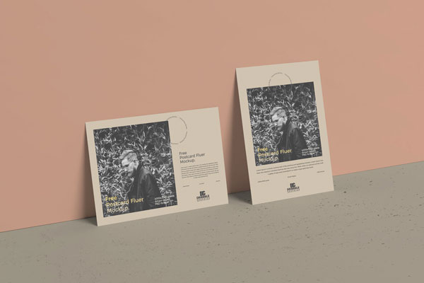 Side View of Pair Postcards Flyer Mockup FREE PSD