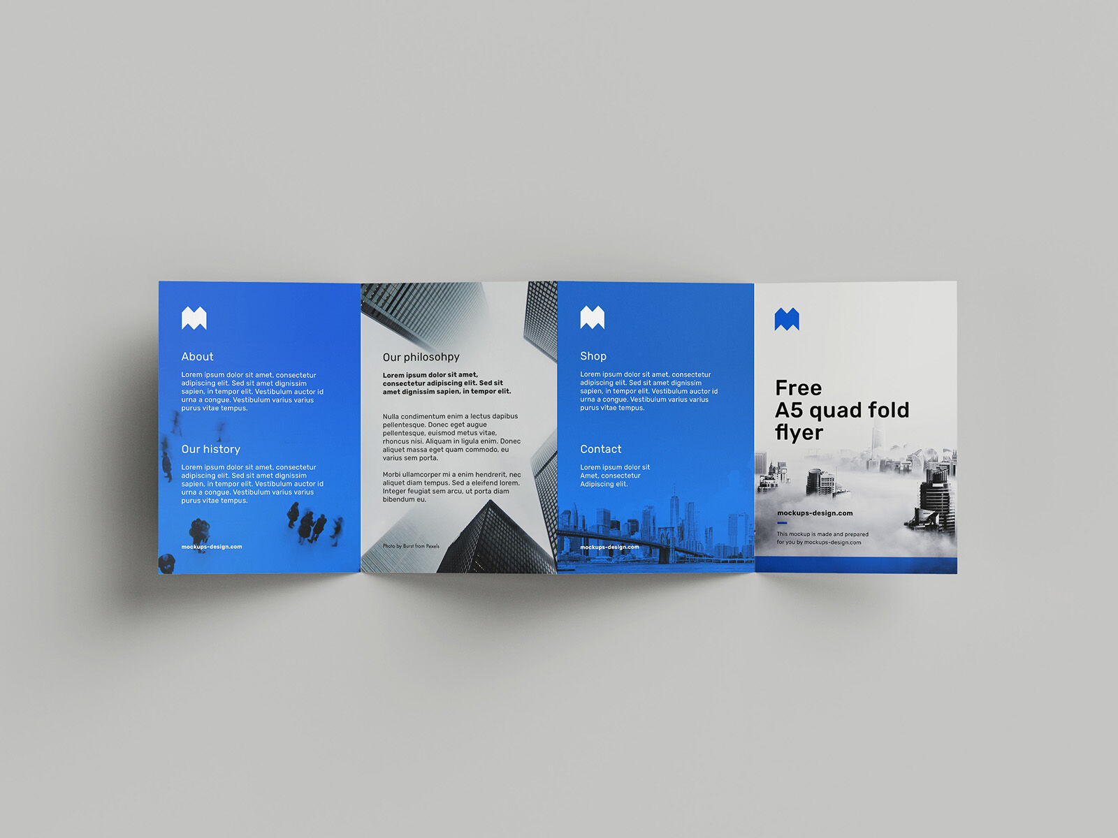 Six Mockups of an A5 Quad Fold Flyer from Different Angles FREE PSD