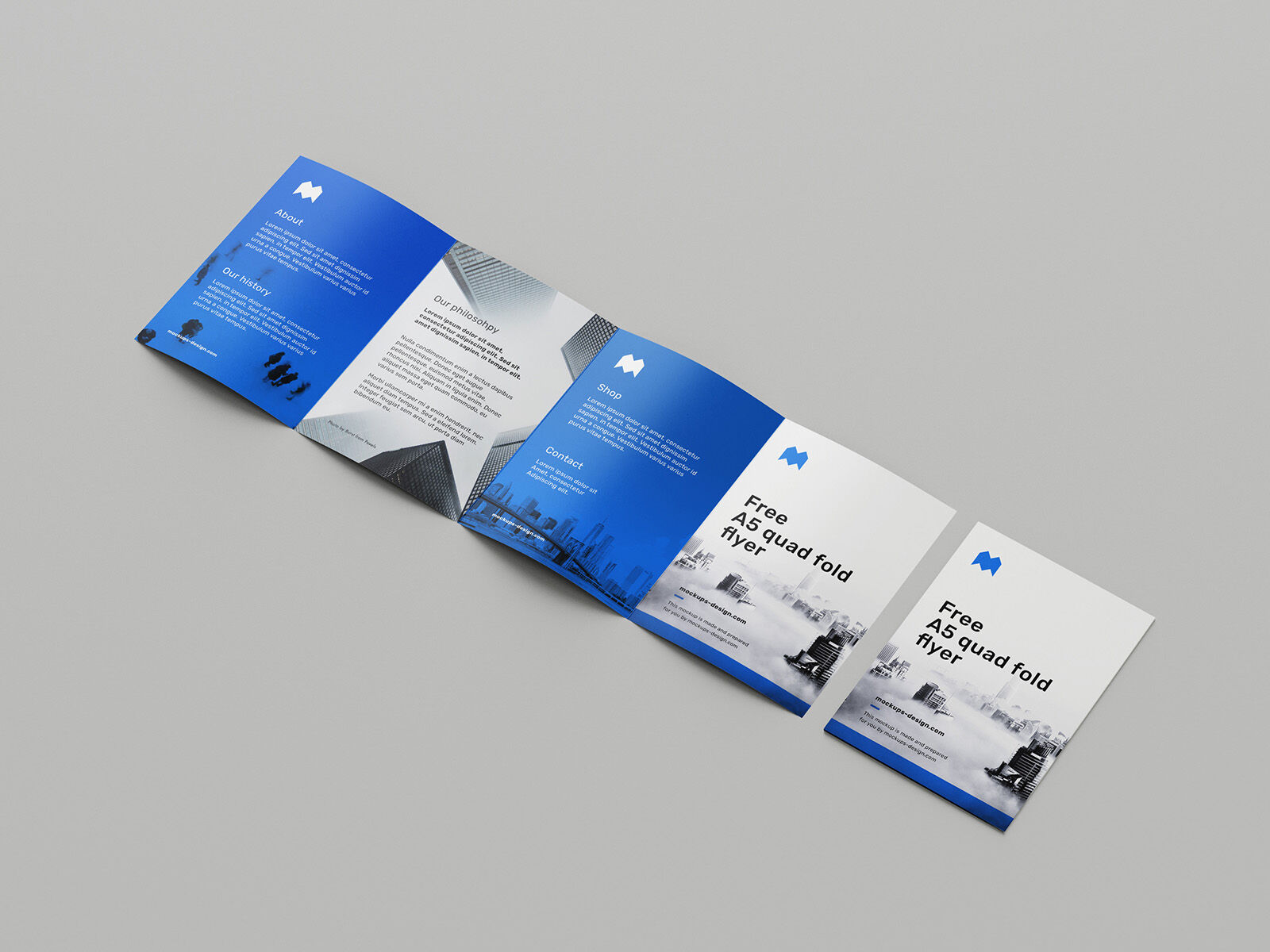 Six Mockups of an A5 Quad Fold Flyer from Different Angles FREE PSD