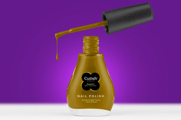 Small Glass Nail Polish Bottle With Blur Background Mockup FREE PSD