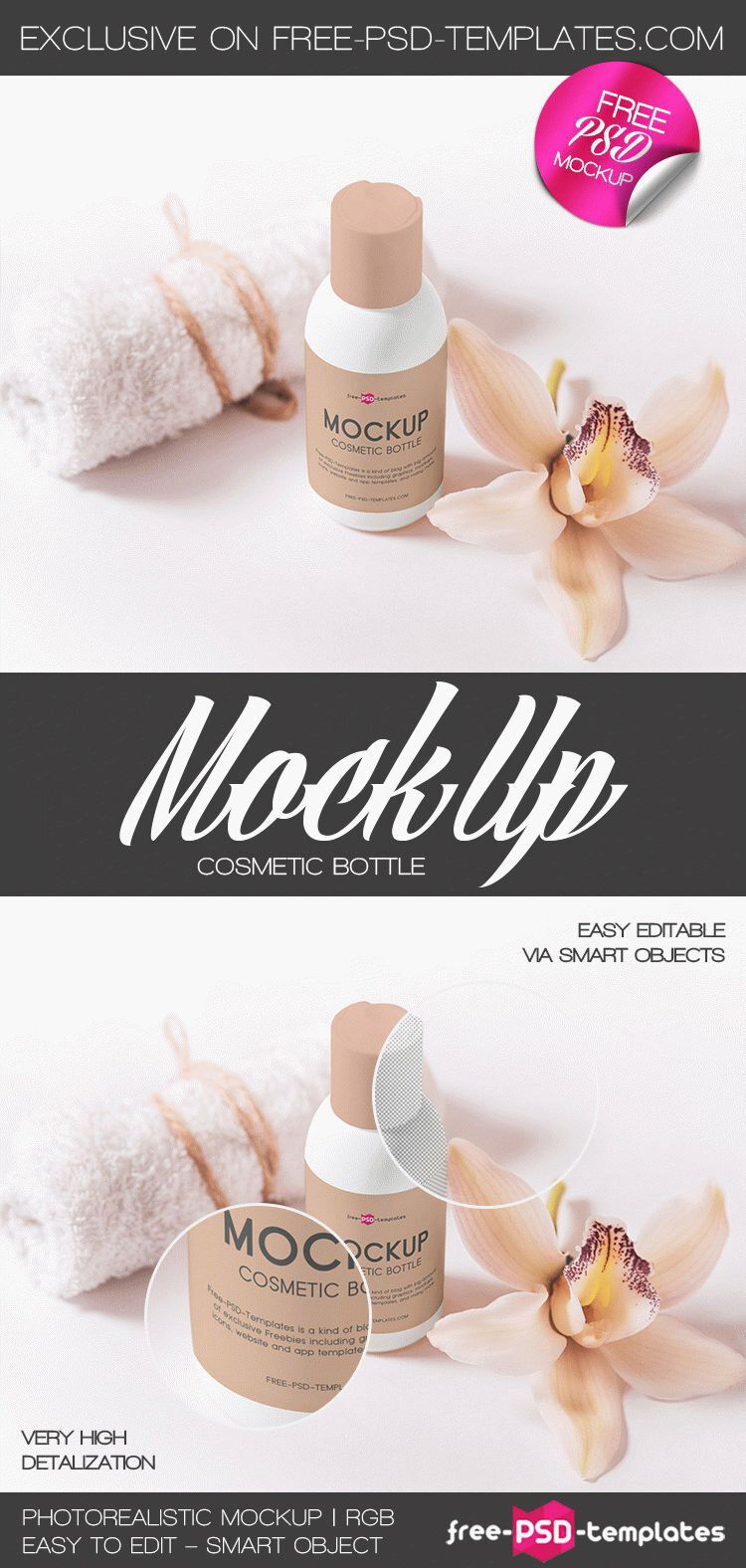 Small Round-Shaped Cosmetic Bottle Mockup FREE PSD