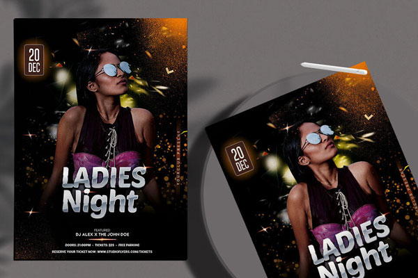 Sparkly Black and Orange Ladies Night Flyer Template FREE PSD