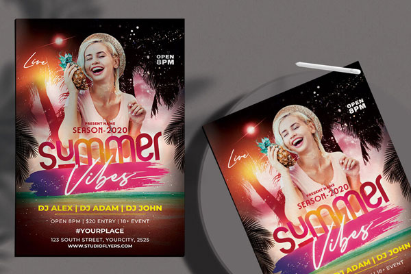 Sparkly Tropical Summer Vibes Flyer Template FREE PSD
