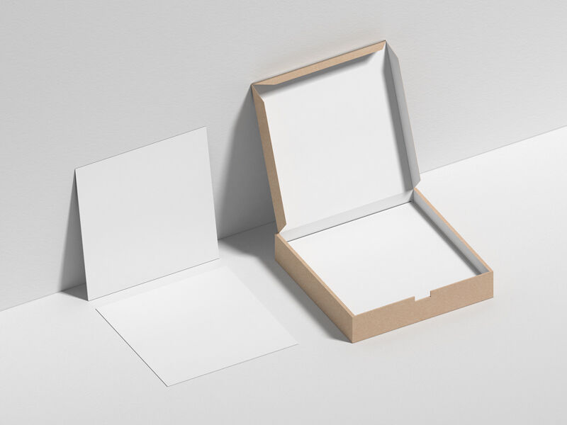 Square Cards With Box Mockup Laid on the Wall FREE PSD