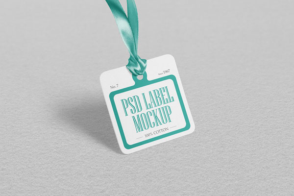 Squared Tag With Cloth Ribbon Mockup FREE PSD