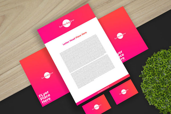 Stationery Branding Items on a Split Background Mockup Top View FREE PSD