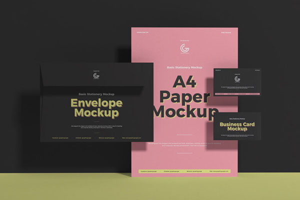 Stationery Branding Mockup Including Envelope, Paper, and Business Cards FREE PSD