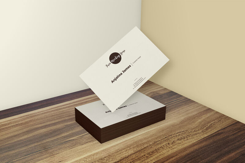 Stylish Business Card Mockup on Wooden Floor FREE PSD
