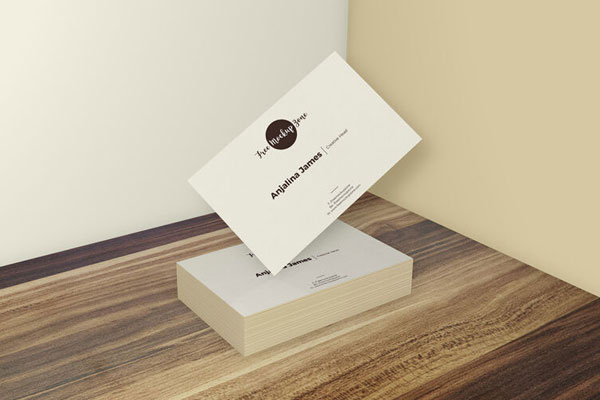 Stylish Business Card Mockup on Wooden Floor FREE PSD