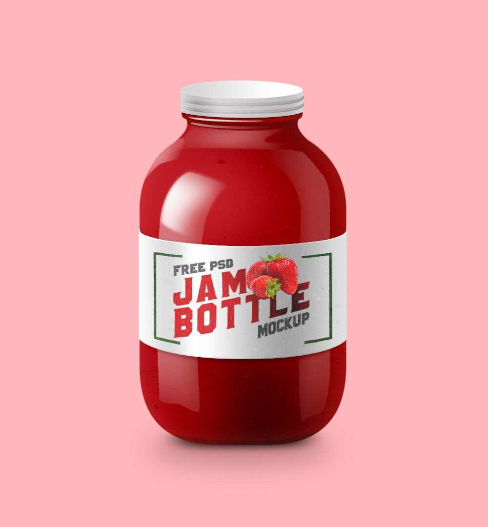 Three Jam Bottles in a Collection and Solos Front View Mockup FREE PSD