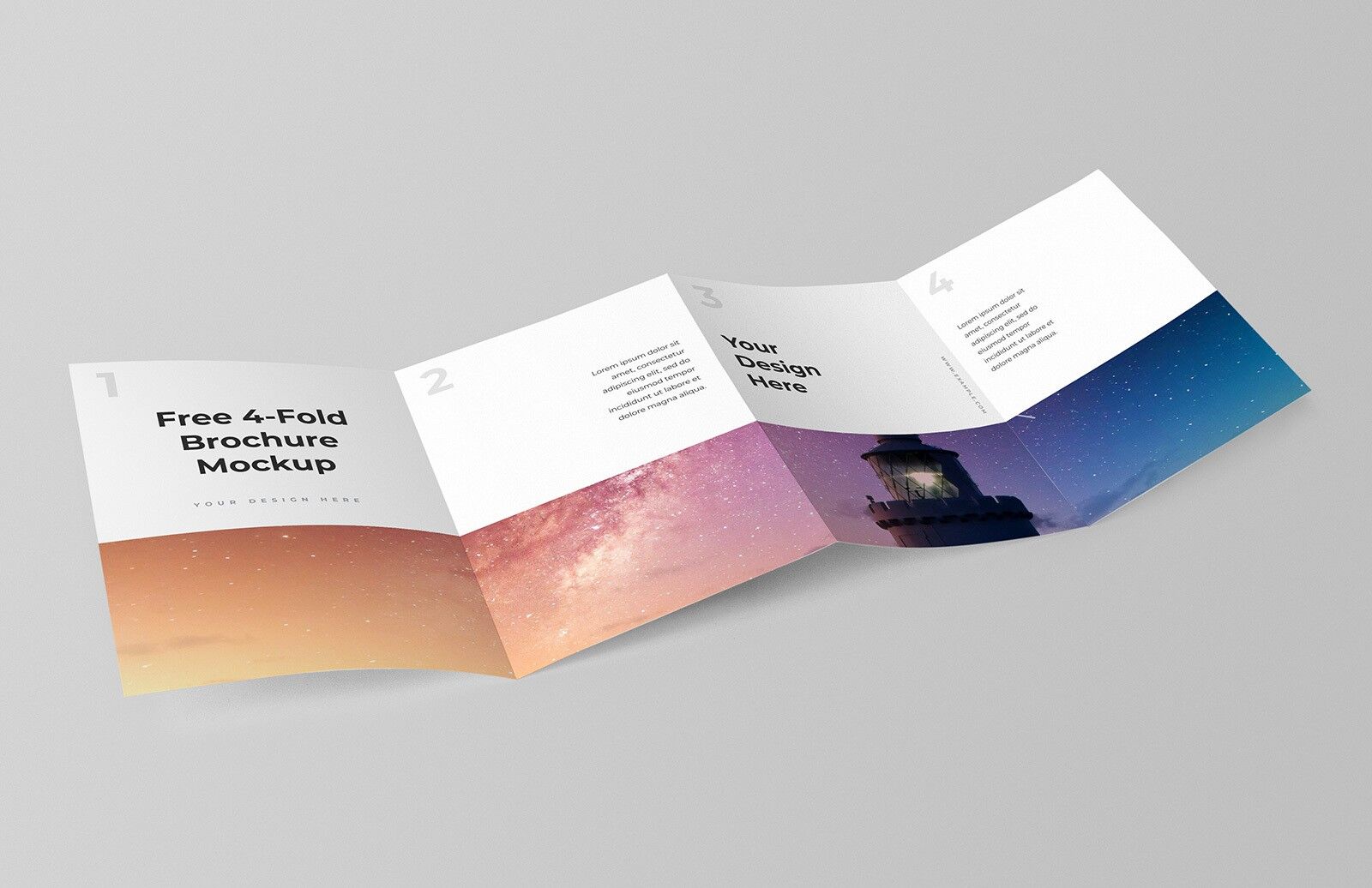 Three Mockups Showing Opened, Portrait and Landscape Four-fold A6