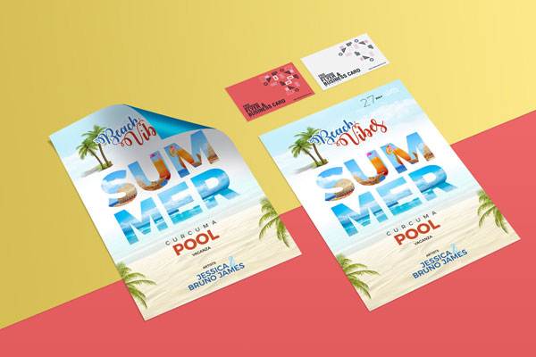 Top Side View of Branding Flyers and Business Cards Mockup FREE PSD