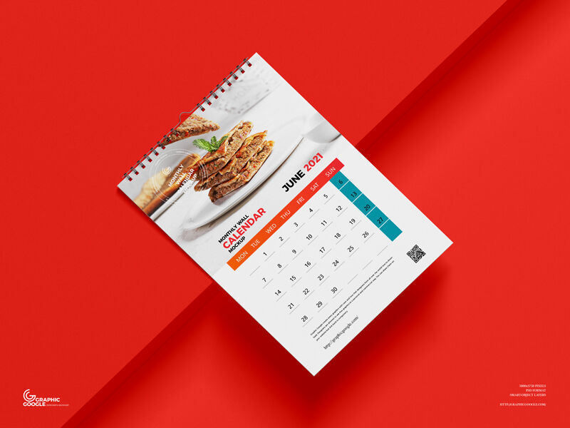 Top View of a Spiral Wall Calendar Mockup FREE PSD