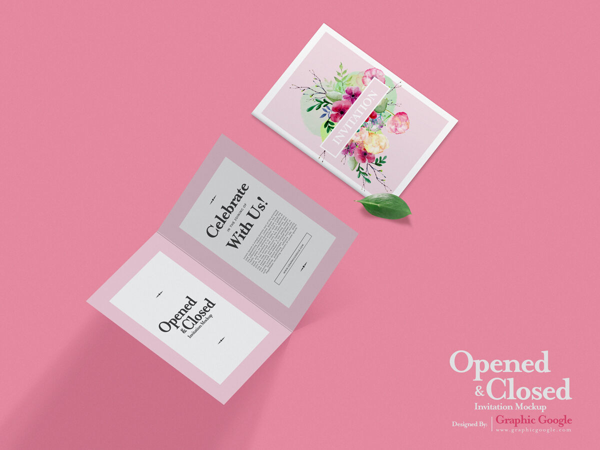 Top View of Opened and Closed Invitation Card Mockup FREE