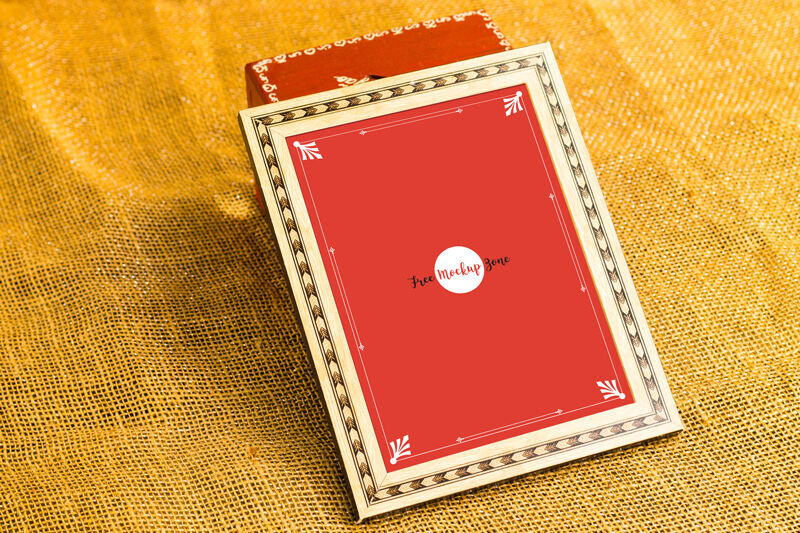 Traditional Photo Frame Mockup on the Sackcloth Scene FREE PSD