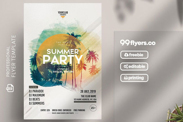Tropical Summer Party Flyer Template FREE PSD