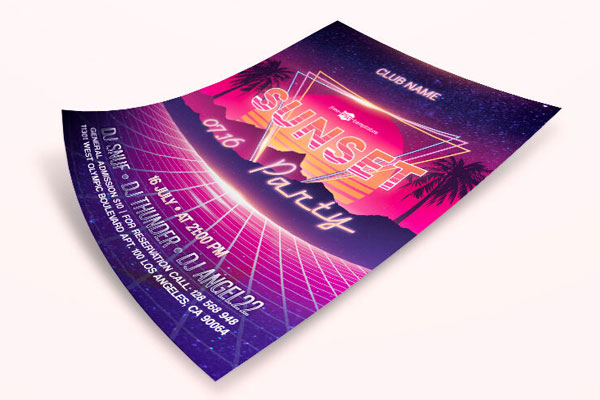 Tropical Sunset Party Flyer and Facebook Cover Template FREE PSD