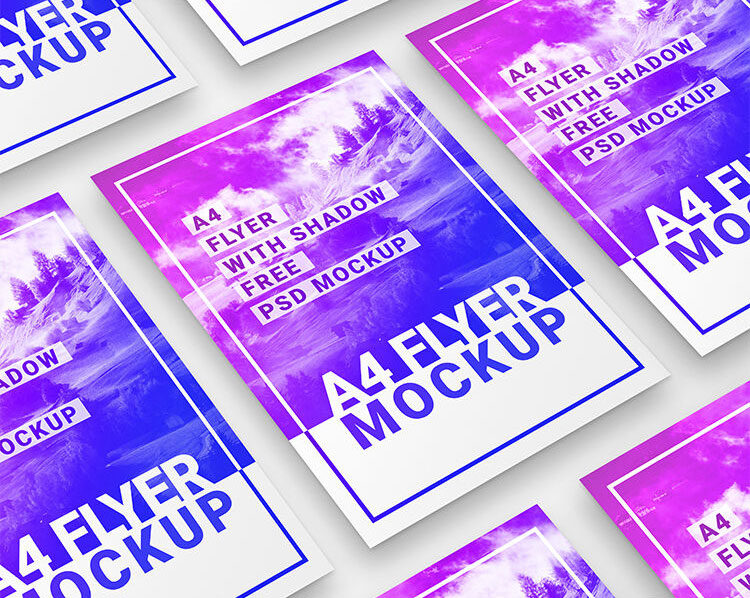 Two Clean A4 Flyer Grid Mockups FREE PSD