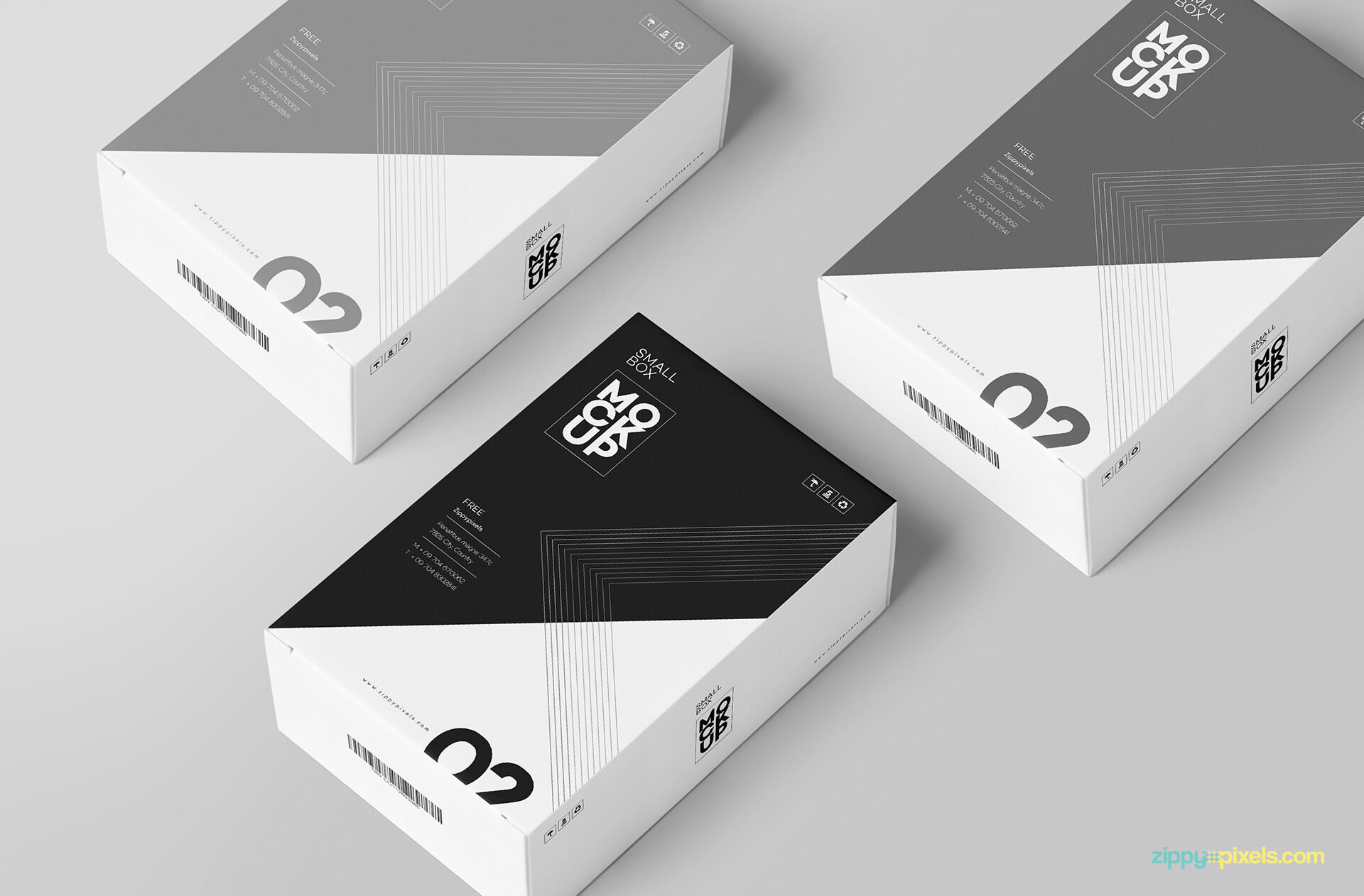 Two Mockups of a Single and Three Perspective Card Boxes FREE PSD