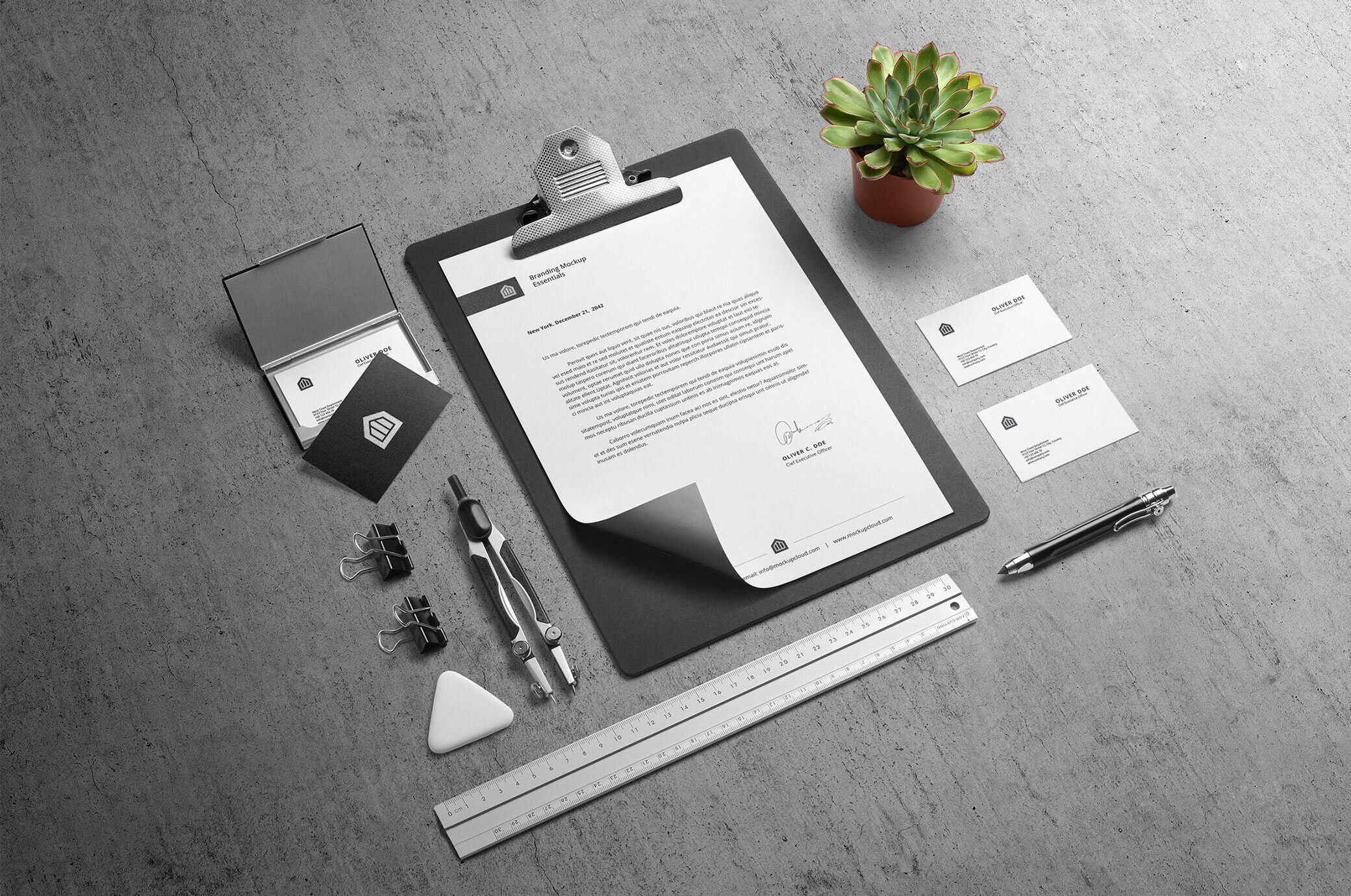 Two Mockups Showing Stationery Scenes of Letterhead and Business Cards FREE PSD