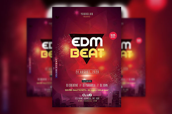 Urban Edm Beat Flyer Template Painted in Red and Pink FREE PSD