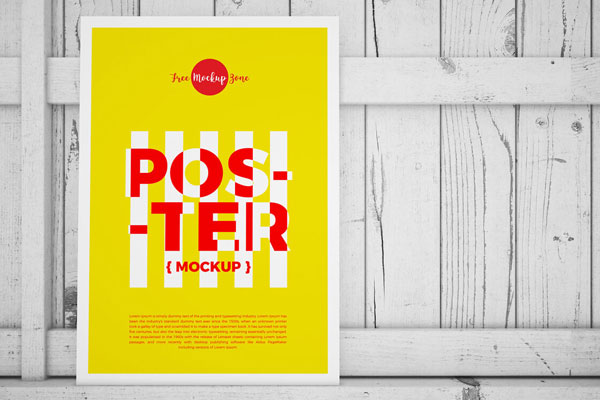 Vertical Standing Poster on Wood Mockup FREE PSD