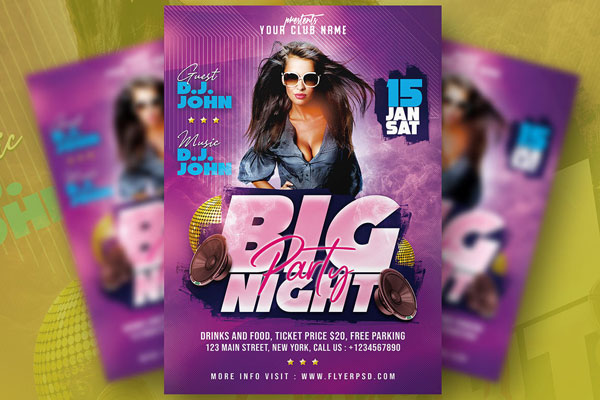 Vibrant Purple Party Flyer Template FREE PSD
