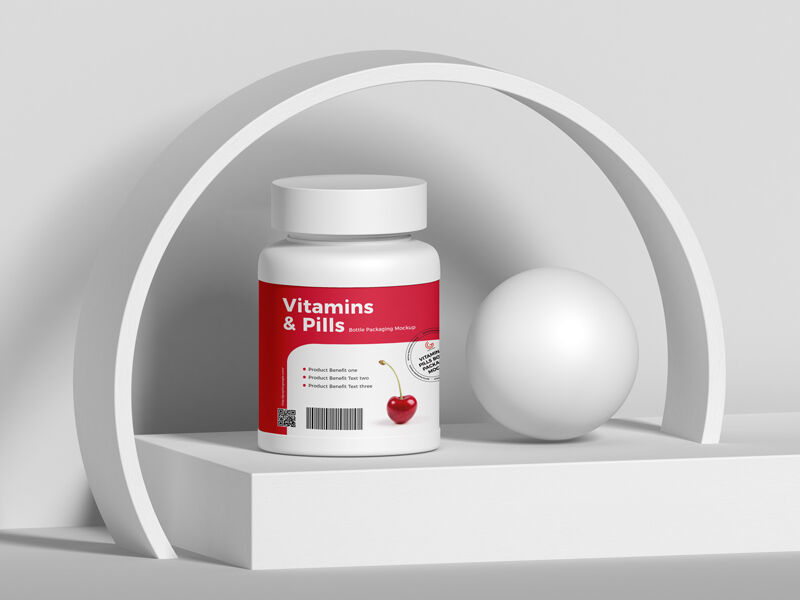 Vitamins and Pills Bottle Mockup on a stand FREE PSD