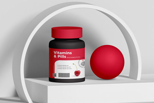 Vitamins and Pills Bottle Mockup on a stand FREE PSD