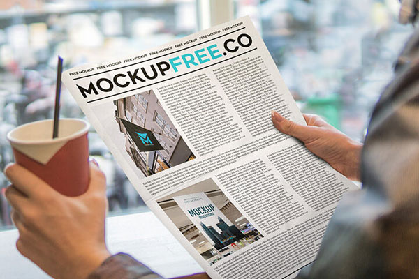 Woman Reading a Newspaper Mockup FREE PSD