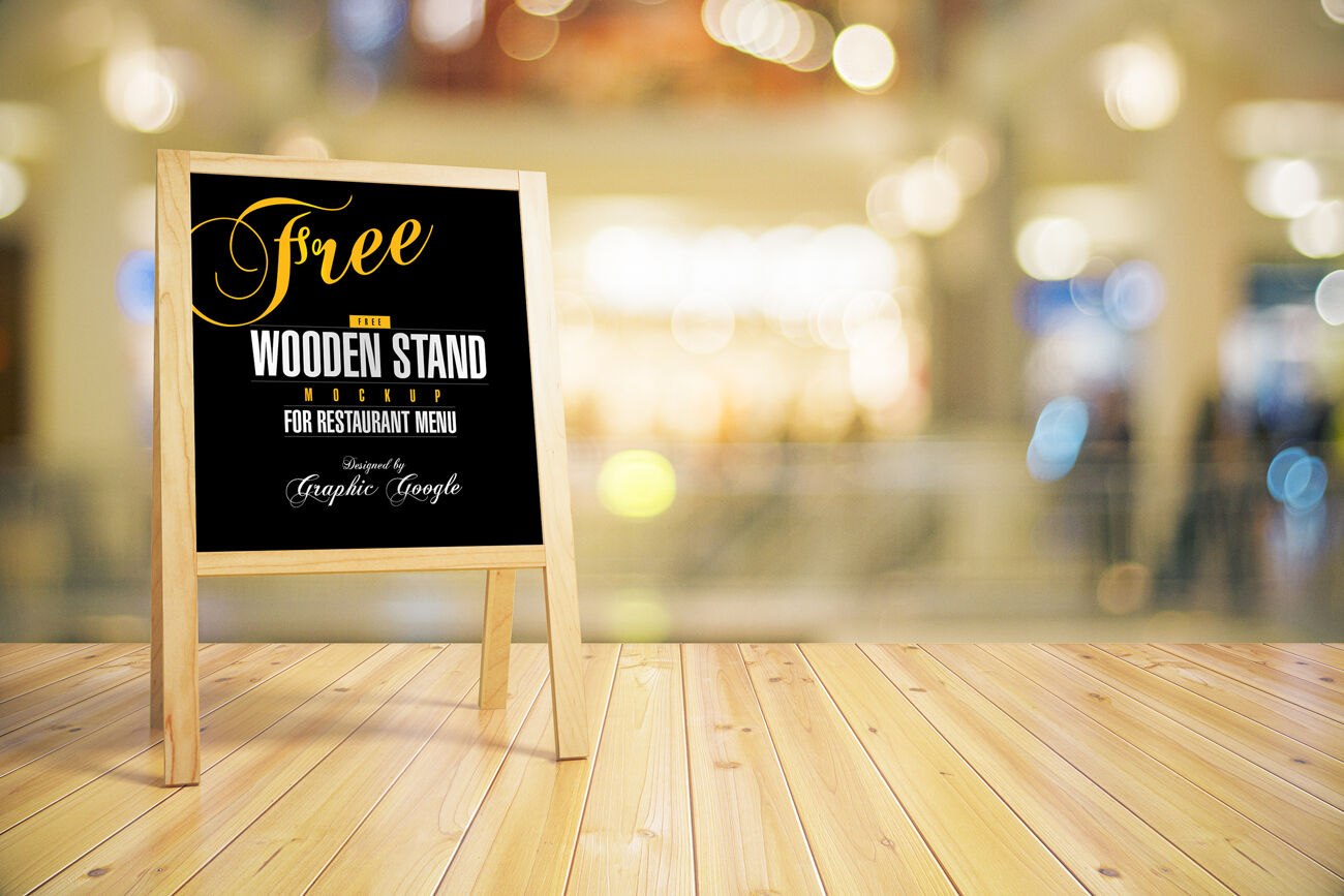 Wooden Stand Mockup for Restaurant Menu with Blur Background (FREE) -  Resource Boy