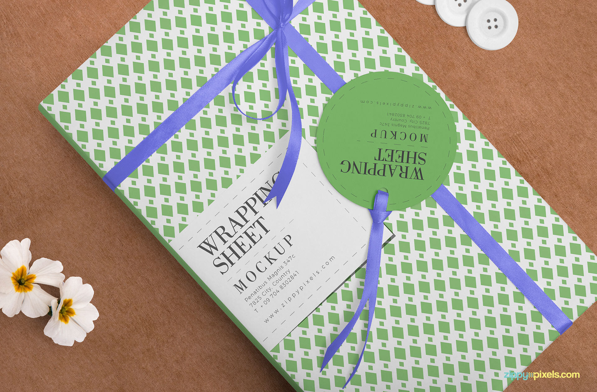 Wrapping Paper with Round Tag Mockup FREE PSD