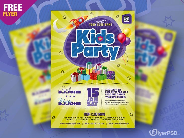 Yellow Kids Party Flyer Template Free Download | Resource Boy