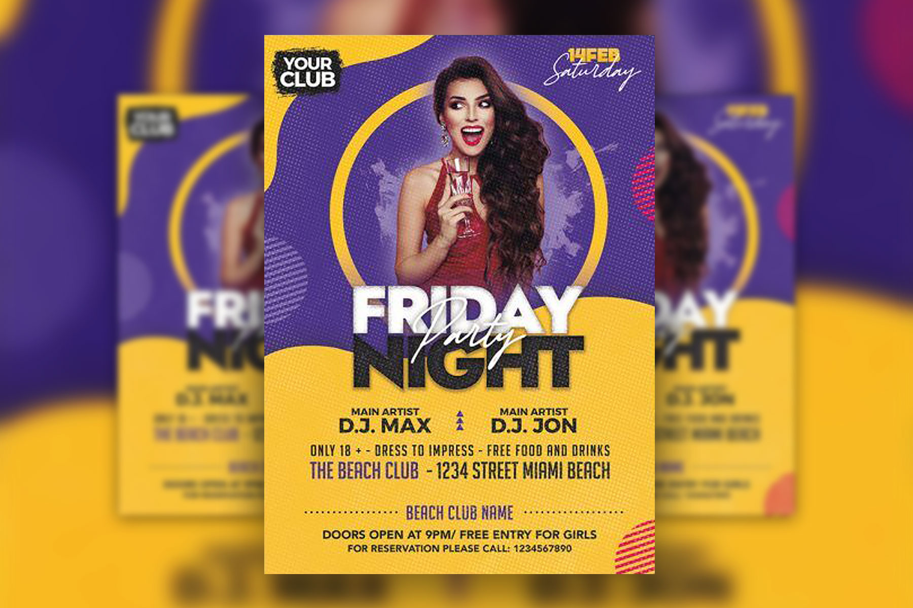 Yellow, Purple Abstract Night Party Flyer Template FREE PSD