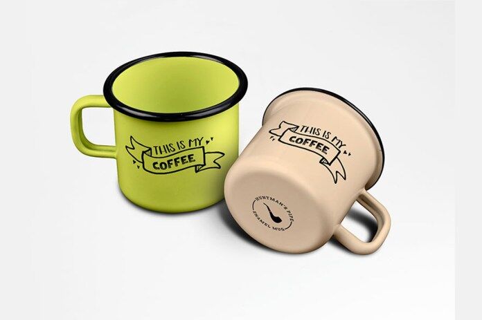 2 Enamel Mugs Mockups from Top Side View FREE PSD