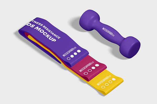2 Mockups of Fitness Resistance Bands and Dumbbell FREE PSD