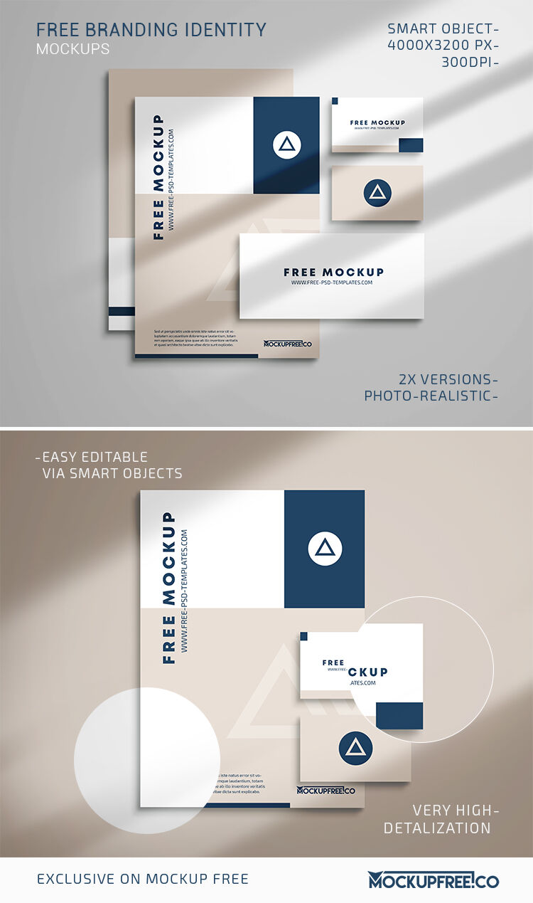 2 Top View Stationery Branding Identity Mockups FREE PSD