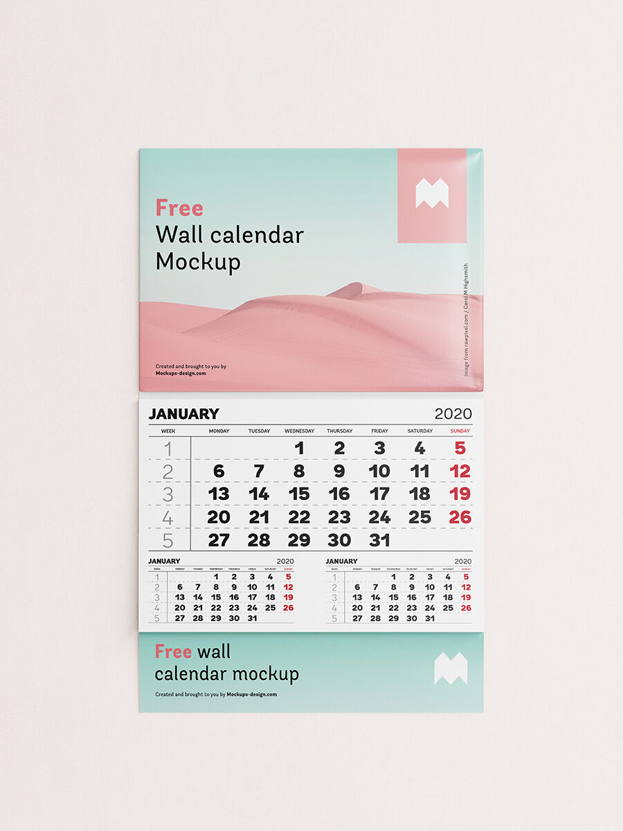 2 Wall Calendar Mockups in Front and Perspective View FREE PSD