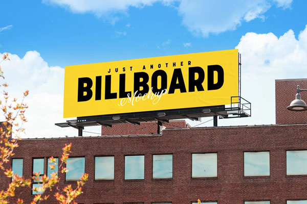 3/4 View Horizontal Rooftop Advertising Billboard on Building Mockup FREE PSD