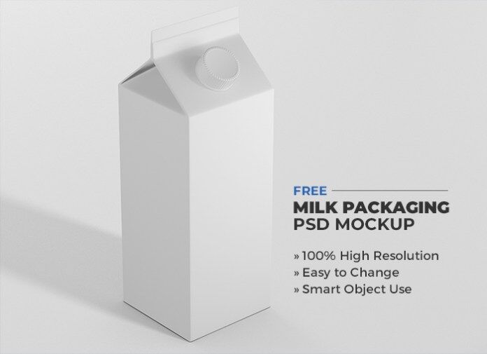 3/4 View Milk Carton Packaging Mockup FREE PSD