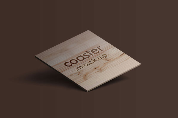 3/4 View of a Square Coaster With an Engraved Logo Mockup FREE PSD