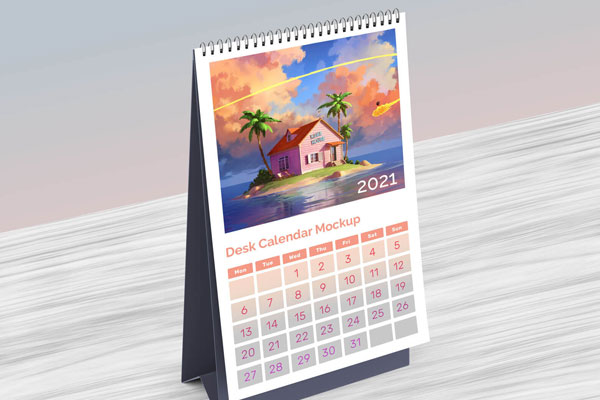 3/4 View of a Vertical Table/Desktop Calendar Mockup FREE PSD