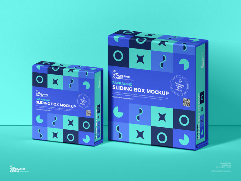 3/4 View of Packaging Sliding Box Mockup in Different Sizes FREE PSD