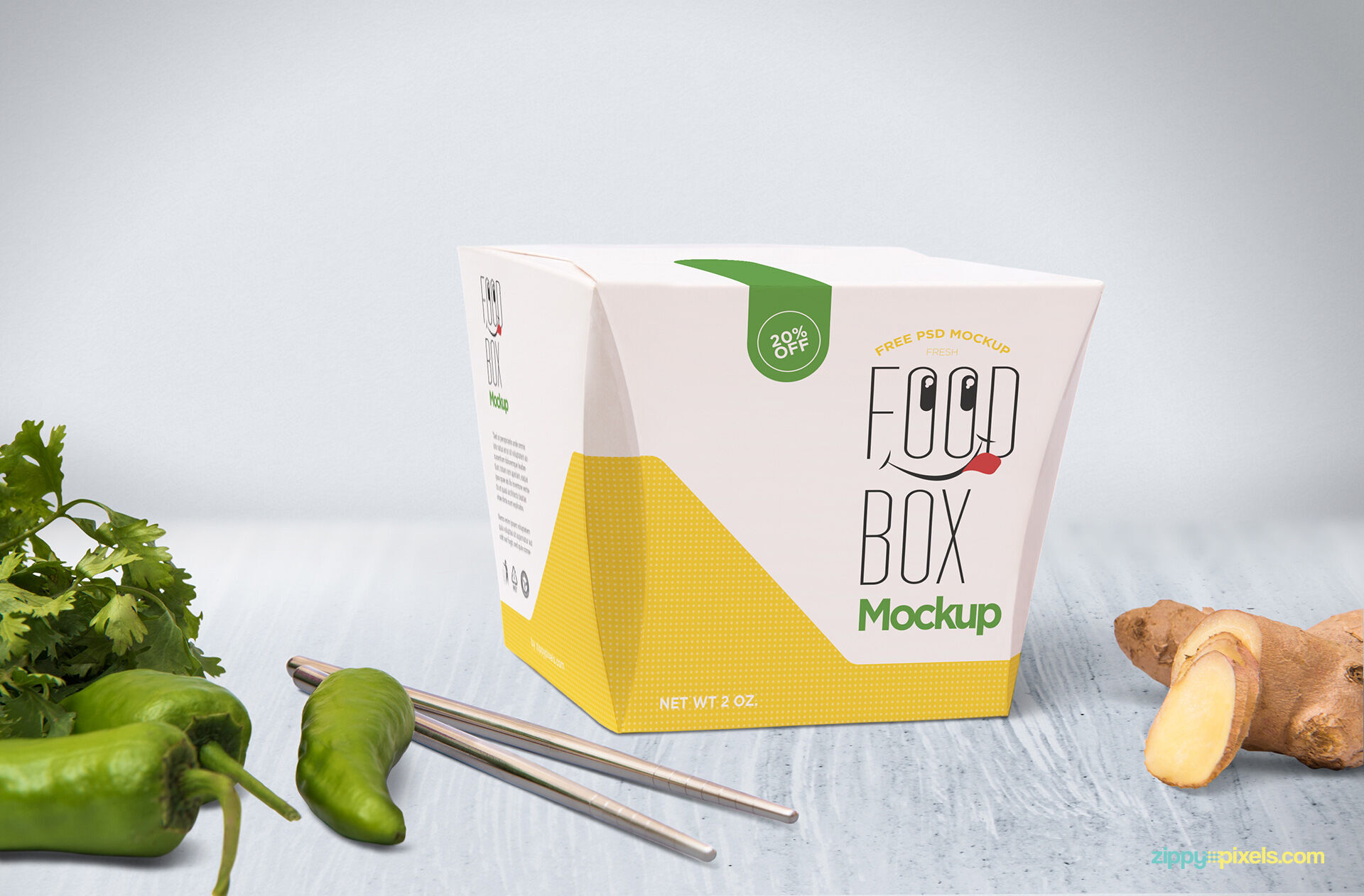 3/4 View of Realistic Food Box Packaging Mockup FREE PSD