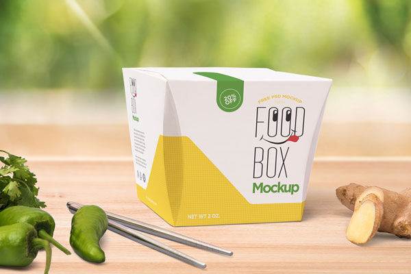 3/4 View of Realistic Food Box Packaging Mockup FREE PSD