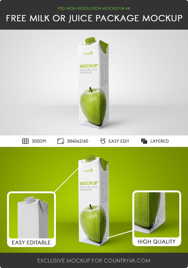 3/4 View Standing Milk or Juice Tetra Pack Mockup FREE PSD