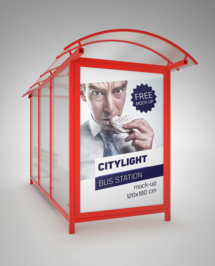 3 Bus Station City Light Mockups in Different Views FREE PSD