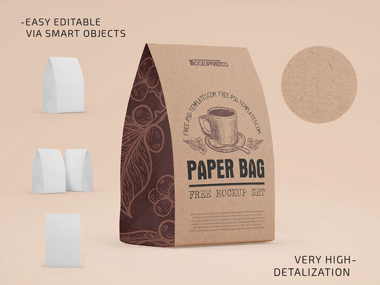 3 Kraft Paper Packaging Bag Mockups 3 in Different Views FREE PSD