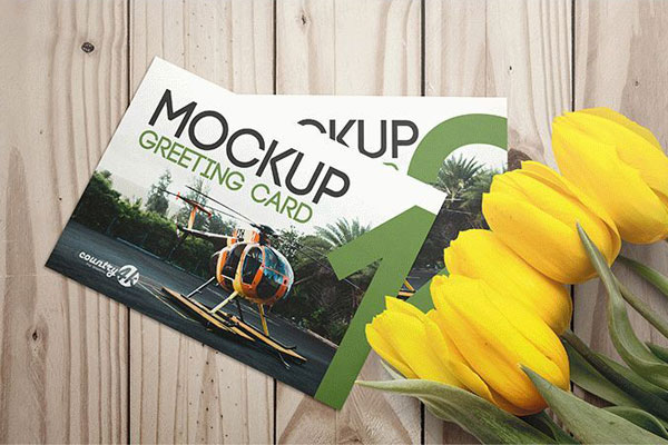 3 Mockups of Greeting Cards in Different Views Featuring Tulips FREE PSD